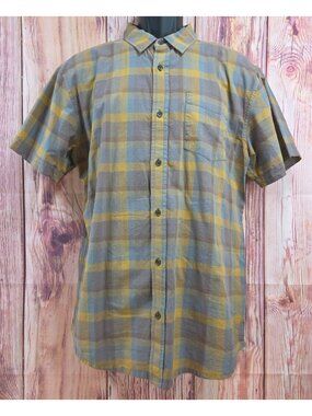 PrAna Mens Plaid Short-Sleeve Button-Up Shirt Large 100% Organic Cotton